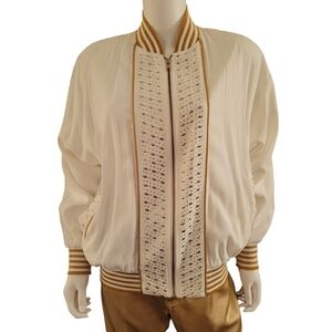Vintage Vital Elements New York Windbreaker Bomber Jacket White Gold M